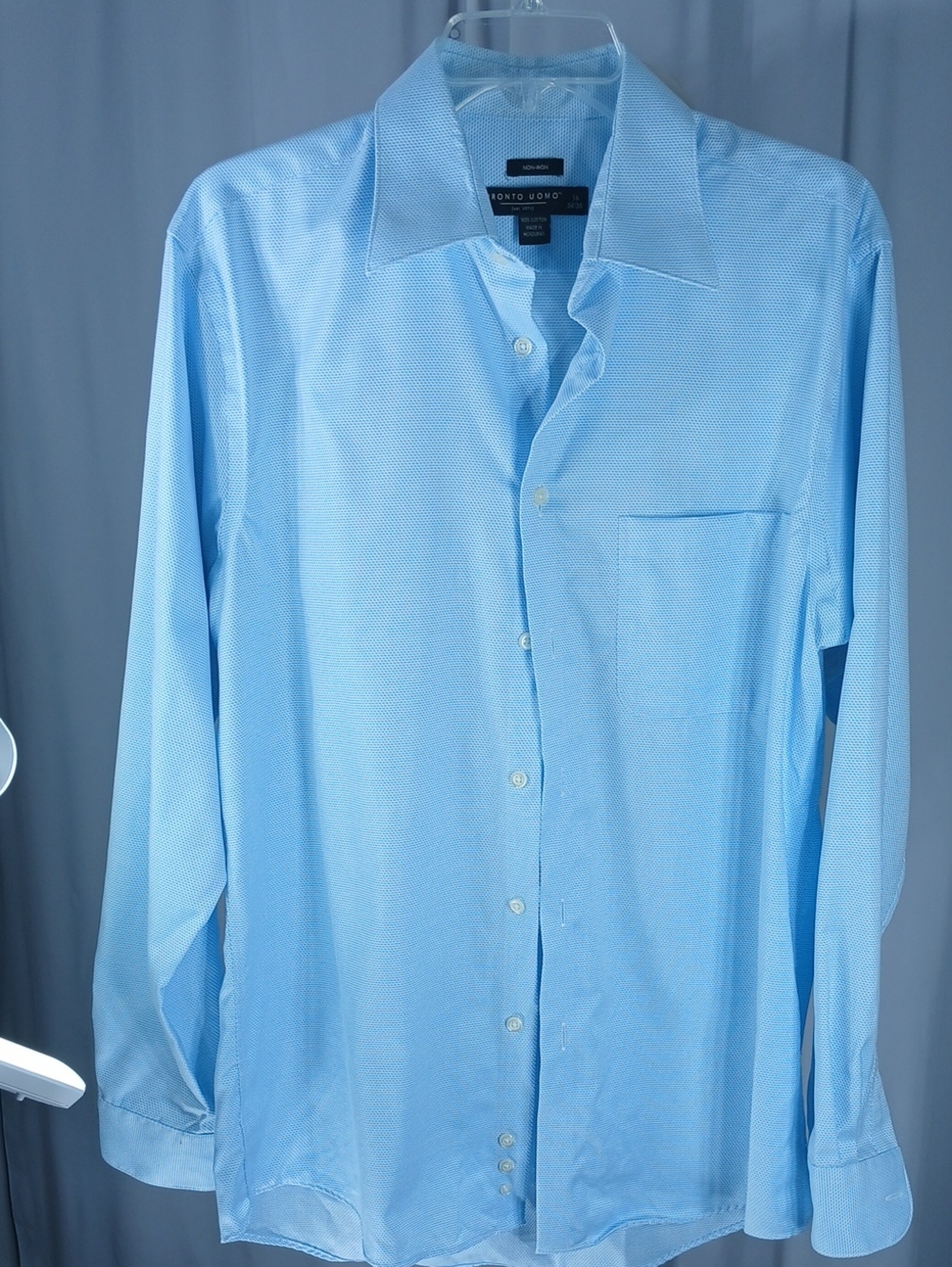 Pronto Uomo Sky Blue cotton Men's Dress Shirt with Point Collar